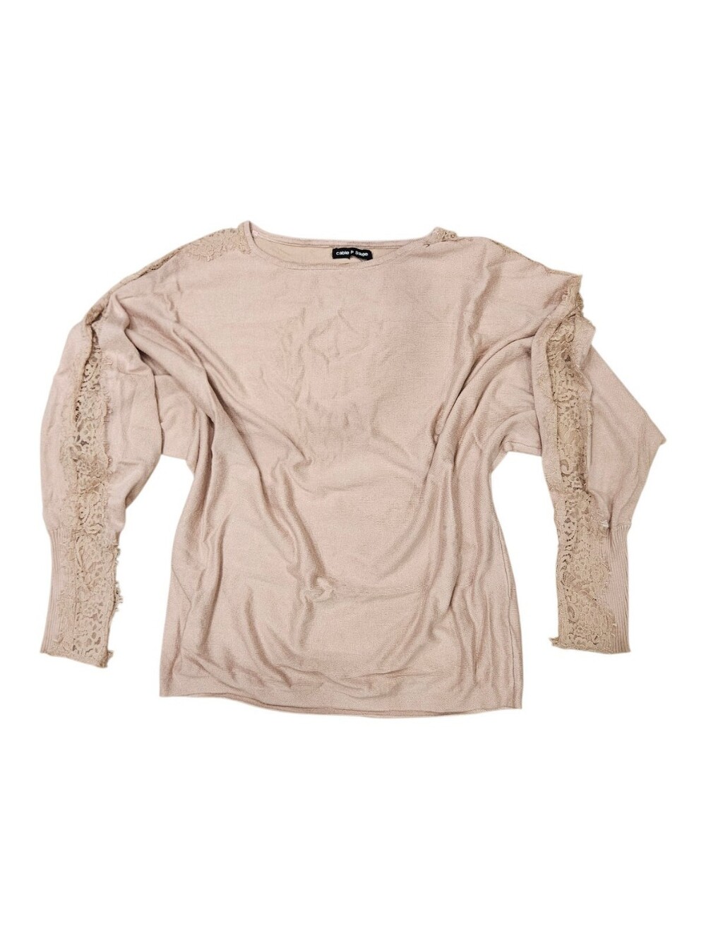 Blush Colored Top With Lace Cutout Sleeves